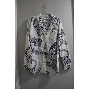 DESMOND & DEMPSEY Leopard Print Pajama Shirt Long Sleeve Button Up Top XL